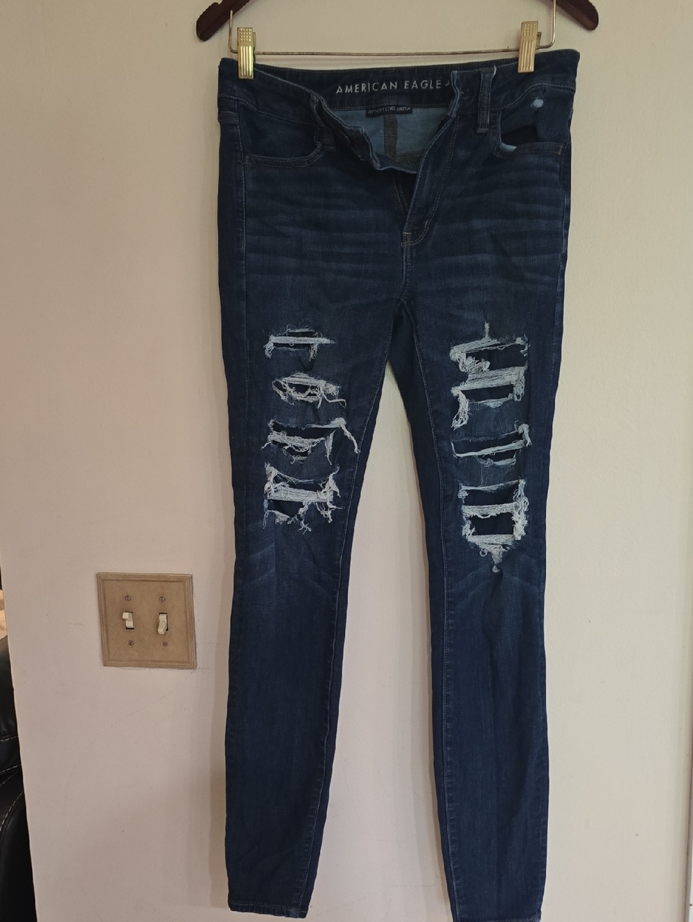 American Eagle Outfitters Dark Blue Ripped Skinny Jeans